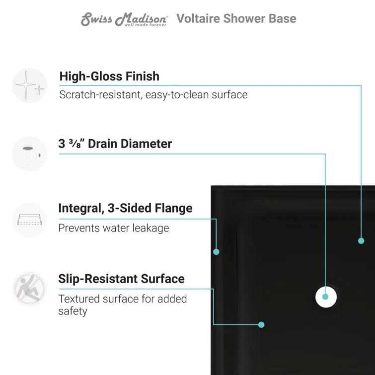 Voltaire 36" x 36" Single-Threshold, Center Drain, Shower Base