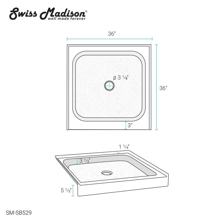 Voltaire 36" x 36" Single-Threshold, Center Drain, Shower Base