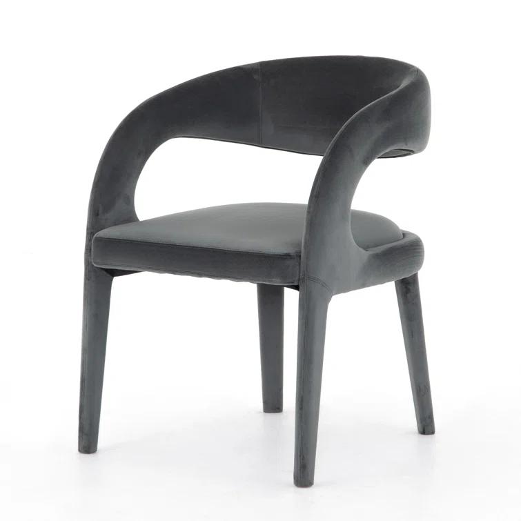 Charcoal Velvet Upholstered Arm Chair with Wood & Cane Accents