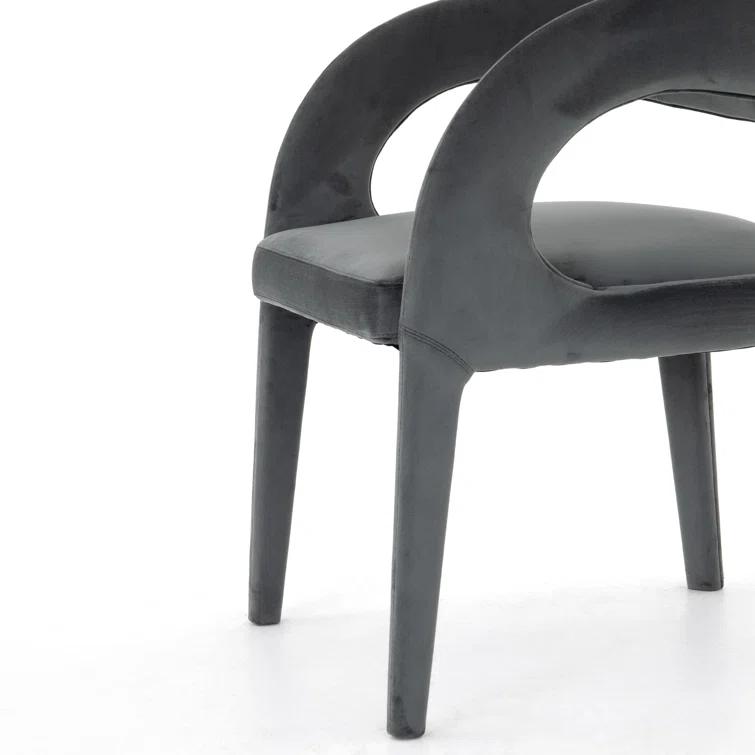 Charcoal Velvet Upholstered Arm Chair with Wood & Cane Accents