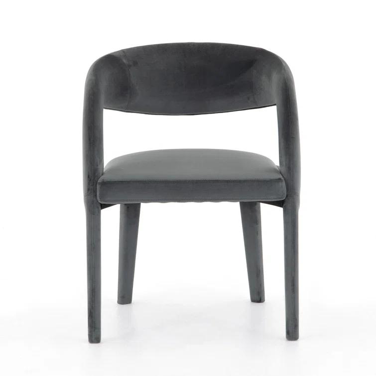 Charcoal Velvet Upholstered Arm Chair with Wood & Cane Accents