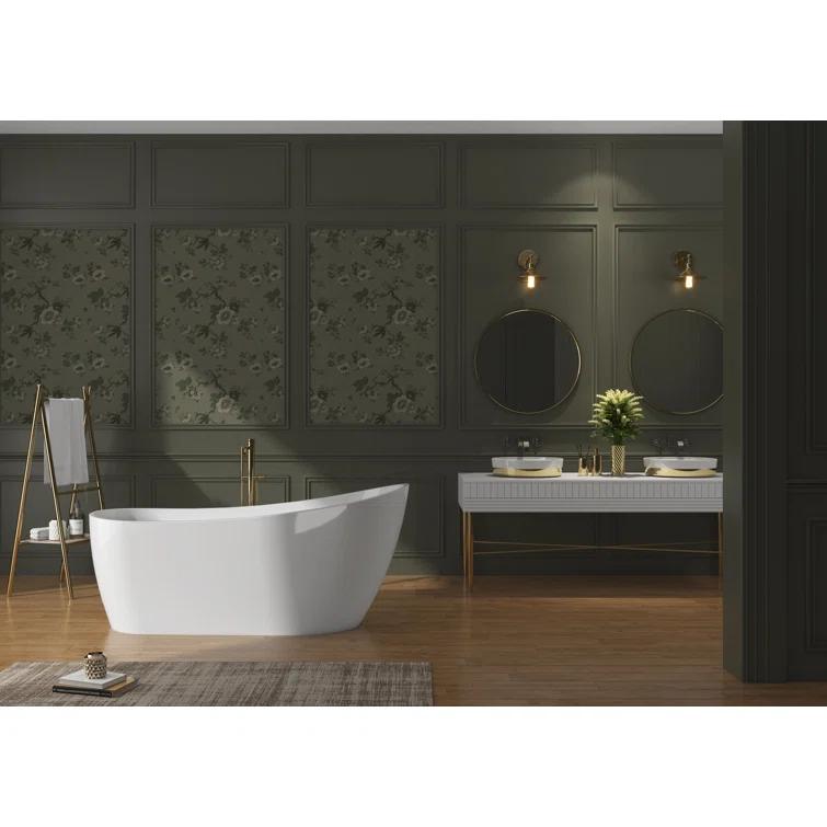 59" x 28" Freestanding Soaking Fiberglass Bathtub