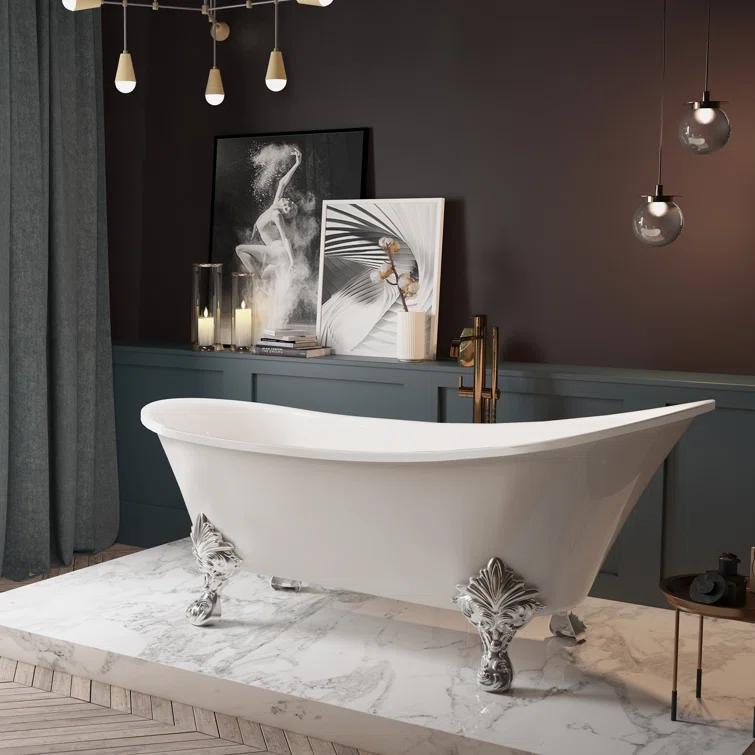 Luxurious Spa Acrylic 69" x 30" Clawfoot Soaking Bathtub