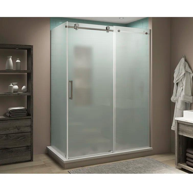 Coraline XL 68" - 72" W x 34" D x 80" H Frameless Rectangle Sliding Shower Enclosure, Frosted Glass
