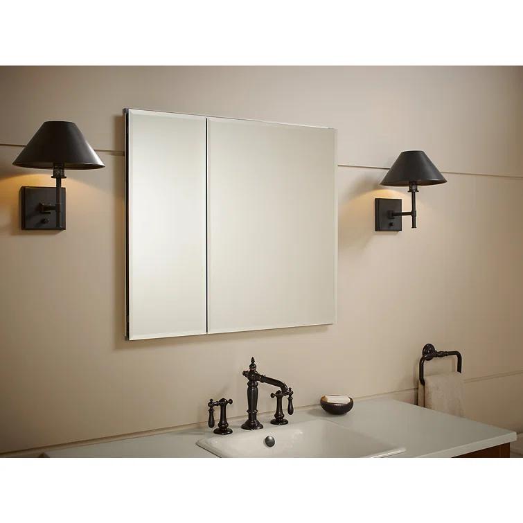CLC Aluminum Two-Door Medicine Cabinet With Mirrored Doors, Beveled Edges