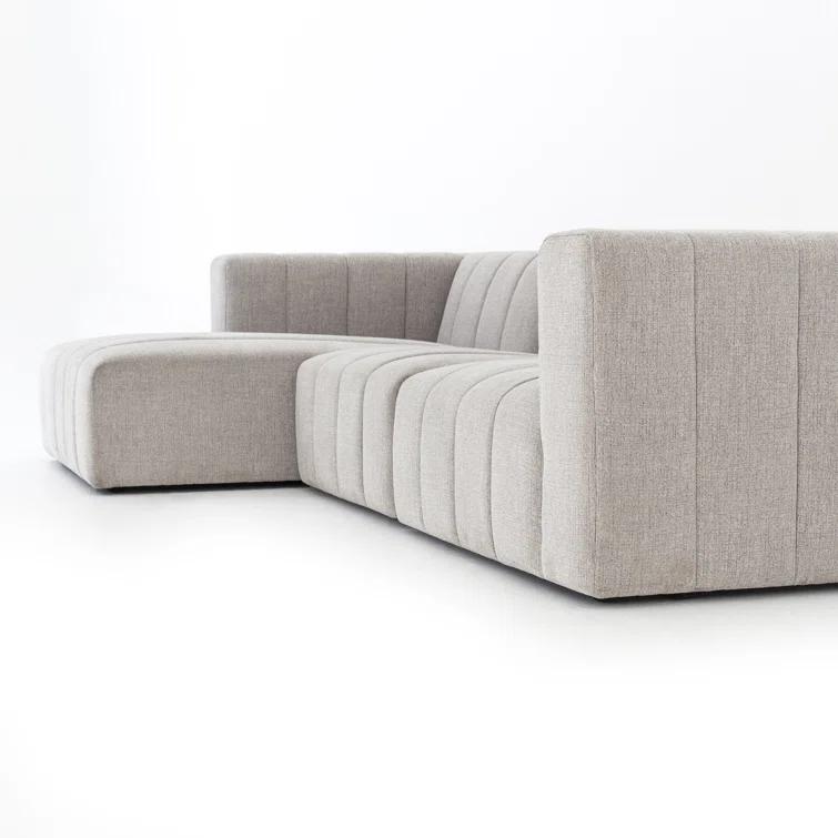 Langham 123'' Cream Herringbone Fabric 3-Piece Sectional with Ottoman
