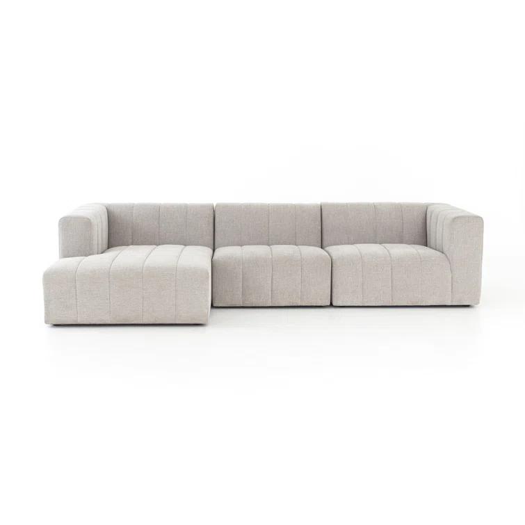 Langham 123'' Cream Herringbone Fabric 3-Piece Sectional with Ottoman