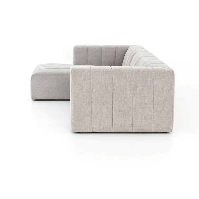 Langham 123'' Cream Herringbone Fabric 3-Piece Sectional with Ottoman