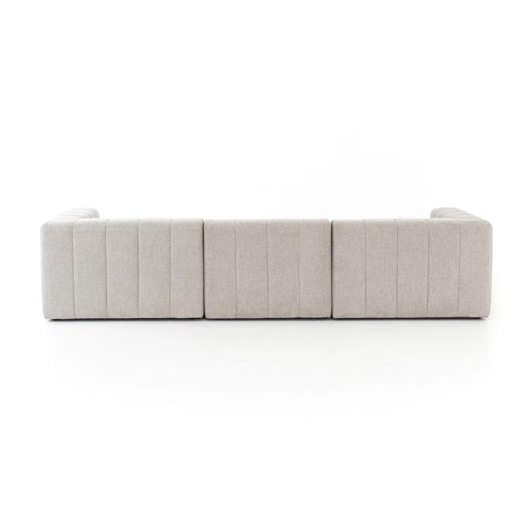 Langham 123'' Cream Herringbone Fabric 3-Piece Sectional with Ottoman