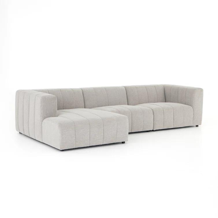 Langham 123'' Cream Herringbone Fabric 3-Piece Sectional with Ottoman