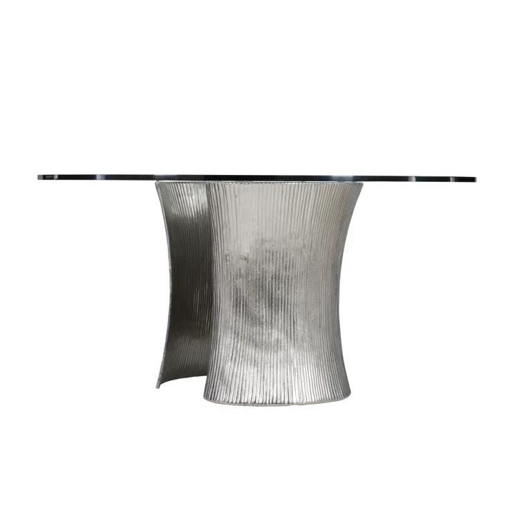 Serpentine Round Glass Top Metal Base Dining Table