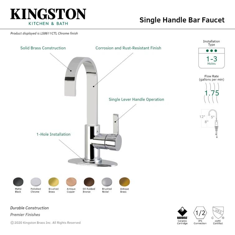 Kingston Brass Continental Single-Handle 1-Hole Deck Mount Bar Faucet