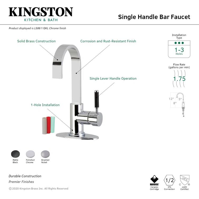 Kingston Brass Continental Single-Handle 1-Hole Deck Mount Bar Faucet