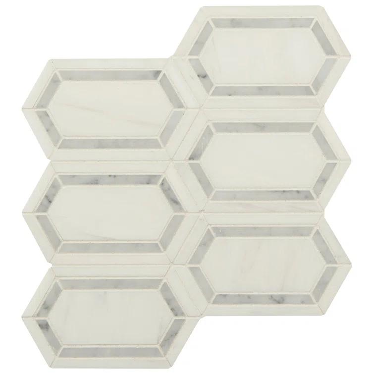 Bianco Dolomite Pavilion Picket 12 in x 12 in. Polished Marble Mesh-Mounted Mosaic Tile