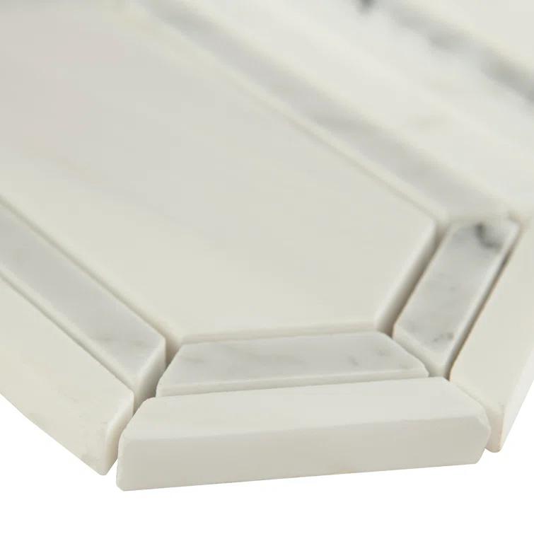 Bianco Dolomite Pavilion Picket 12 in x 12 in. Polished Marble Mesh-Mounted Mosaic Tile