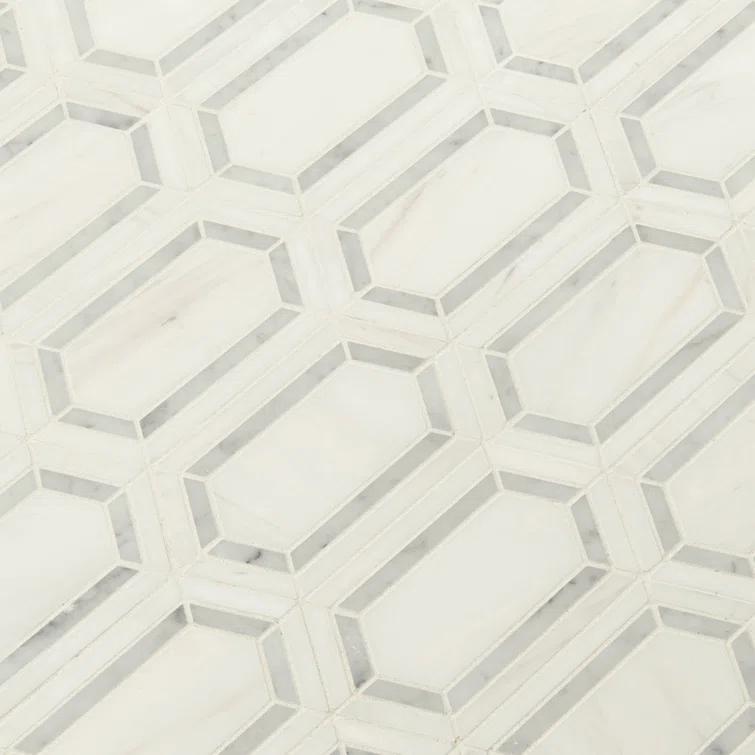 Bianco Dolomite Pavilion Picket 12 in x 12 in. Polished Marble Mesh-Mounted Mosaic Tile