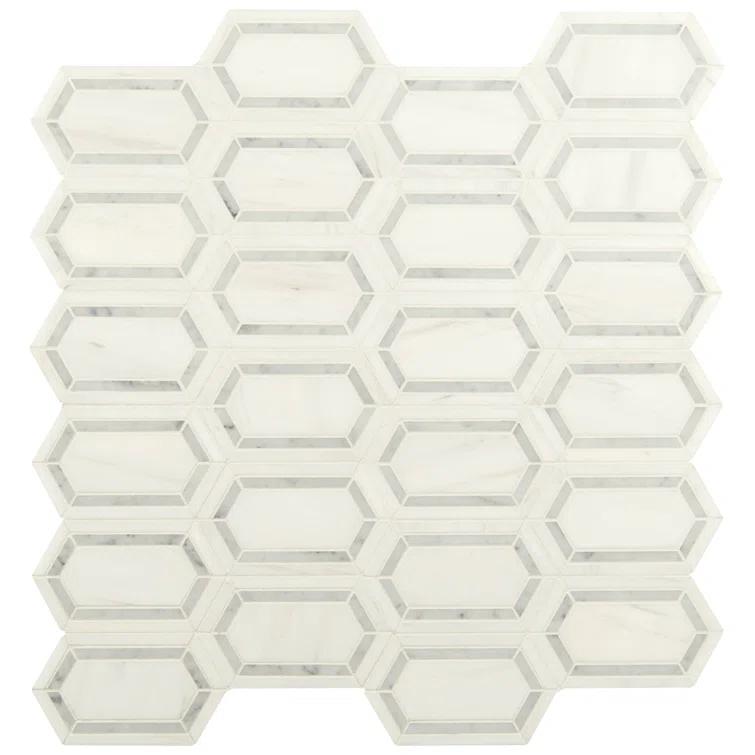 Bianco Dolomite Pavilion Picket 12 in x 12 in. Polished Marble Mesh-Mounted Mosaic Tile