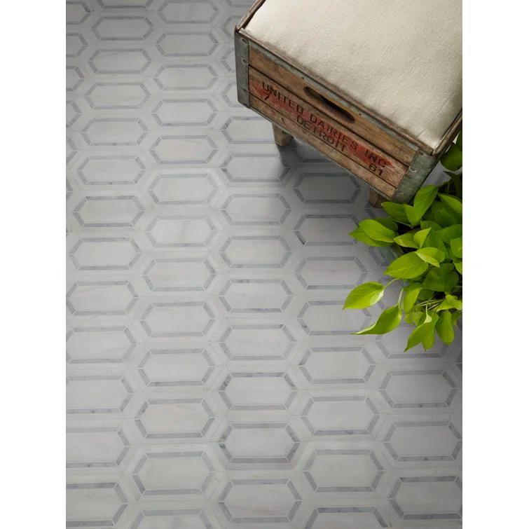 Bianco Dolomite Pavilion Picket 12 in x 12 in. Polished Marble Mesh-Mounted Mosaic Tile