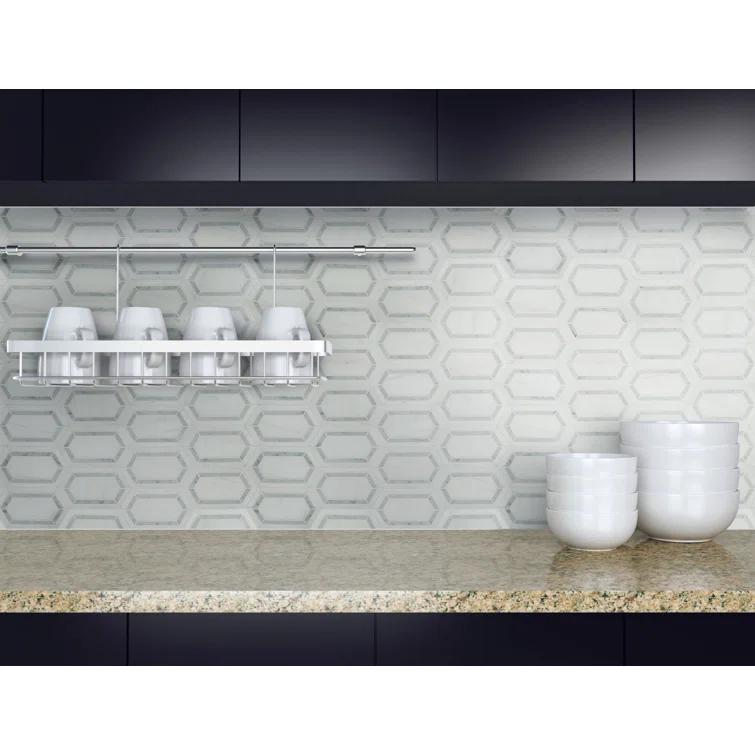 Bianco Dolomite Pavilion Picket 12 in x 12 in. Polished Marble Mesh-Mounted Mosaic Tile