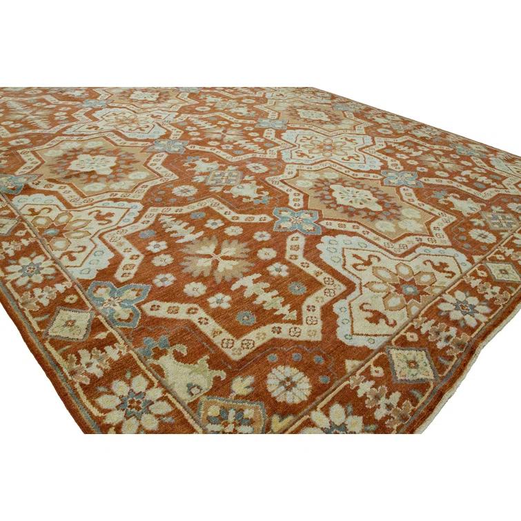 Wool Geometric Area Rug in Red