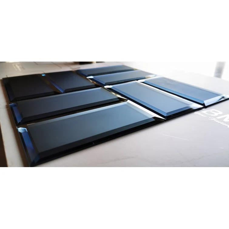Abolos Frosted Reflections 3 in. x 6 in. Matte Glass Mirror Beveled Subway Decorative Kitchen & Bathroom Wall Tile