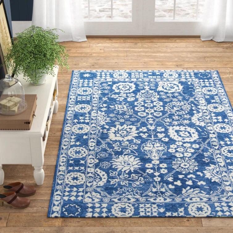 Cece Oriental Handmade Tufted Wool Blue/White Area Rug