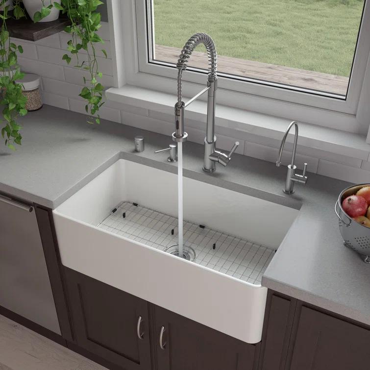 Alfi Brand 33'' L Farmhouse / Apron Single Bowl Fireclay Kitchen Sink ABF3318S-W