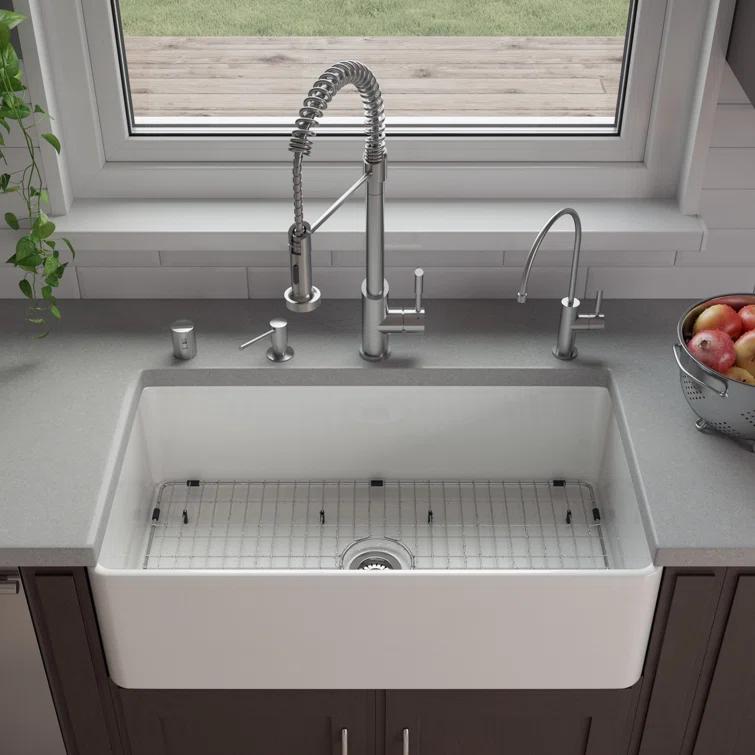 Alfi Brand 33'' L Farmhouse / Apron Single Bowl Fireclay Kitchen Sink ABF3318S-W
