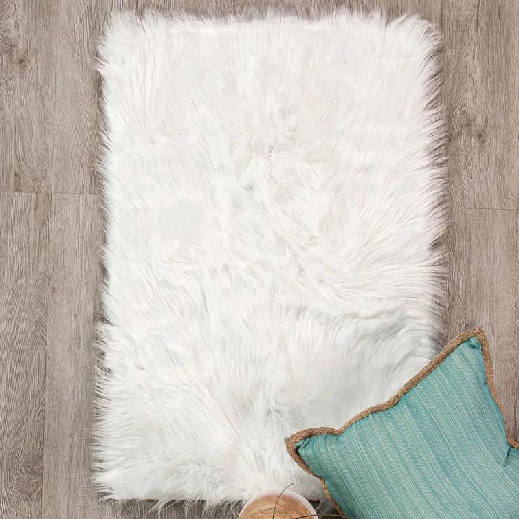 Diller White Faux Sheepskin Fur Machine Washable Shag Fluffy Area Rug