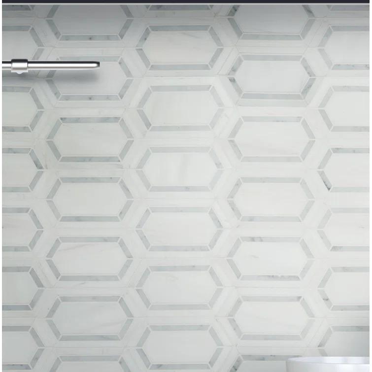 Bianco Dolomite Pavilion Picket 12 in x 12 in. Polished Marble Mesh-Mounted Mosaic Tile