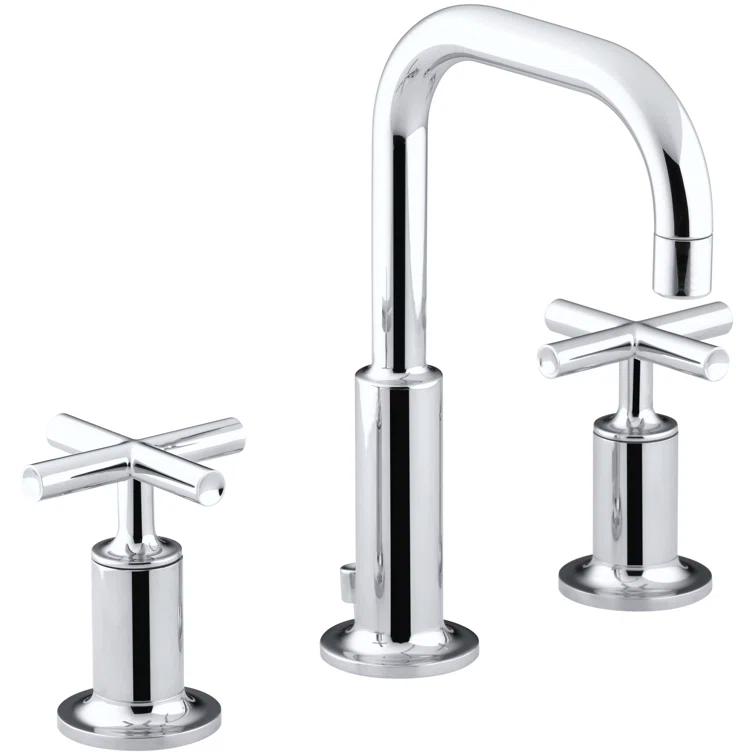 Kohler Purist® Widespread Bathroom Faucet with Pop-Up Drain Assembly, 3-Hole High Arc Cross Handle Bathroom Sink Faucet, 1.2 gpm