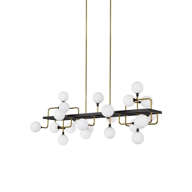 Brass and Opal Glass 25-Light Sputnik Chandelier