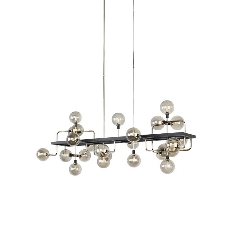 Polished Nickel 25-Light Sputnik Chandelier with Smoke Glass Shades