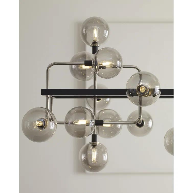 Polished Nickel 25-Light Sputnik Chandelier with Smoke Glass Shades