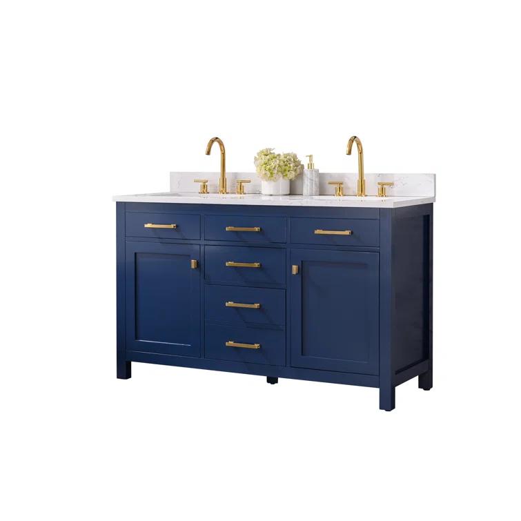 Atencio 54'' Free-standing Double Bathroom Vanity with Engineered Stone Vanity Top