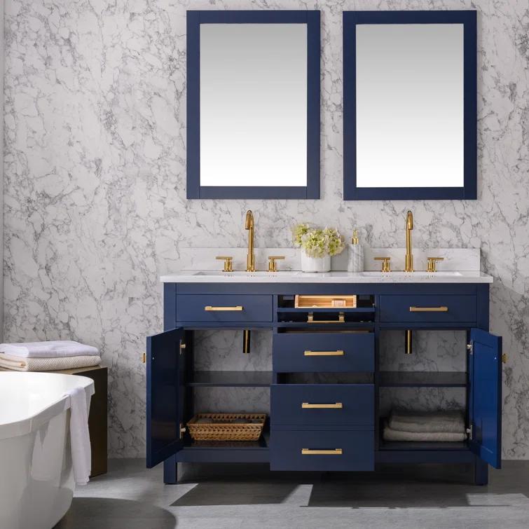 Atencio 54'' Free-standing Double Bathroom Vanity with Engineered Stone Vanity Top