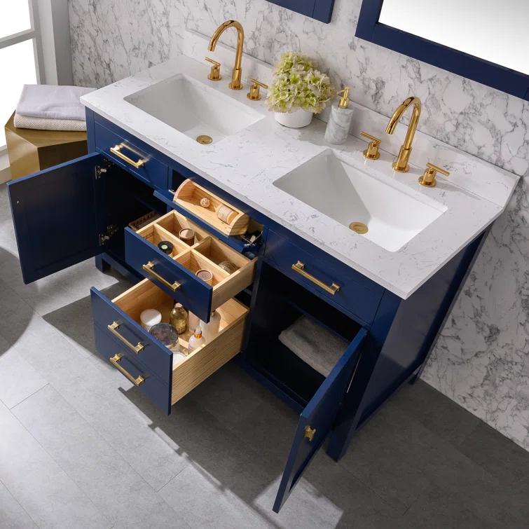 Atencio 54'' Free-standing Double Bathroom Vanity with Engineered Stone Vanity Top