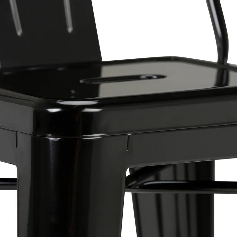 Simpli Home Rayne Metal Industrial Stool with Curved Back, Cross-Brace, and Footrest