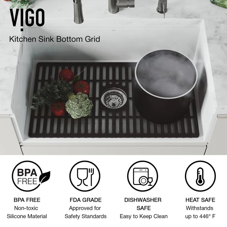 Silicone Grid VIGO Matte Stone 32" L x 15" W Bottom Sink Grid for 36 in. Single Bowl Kitchen Sink