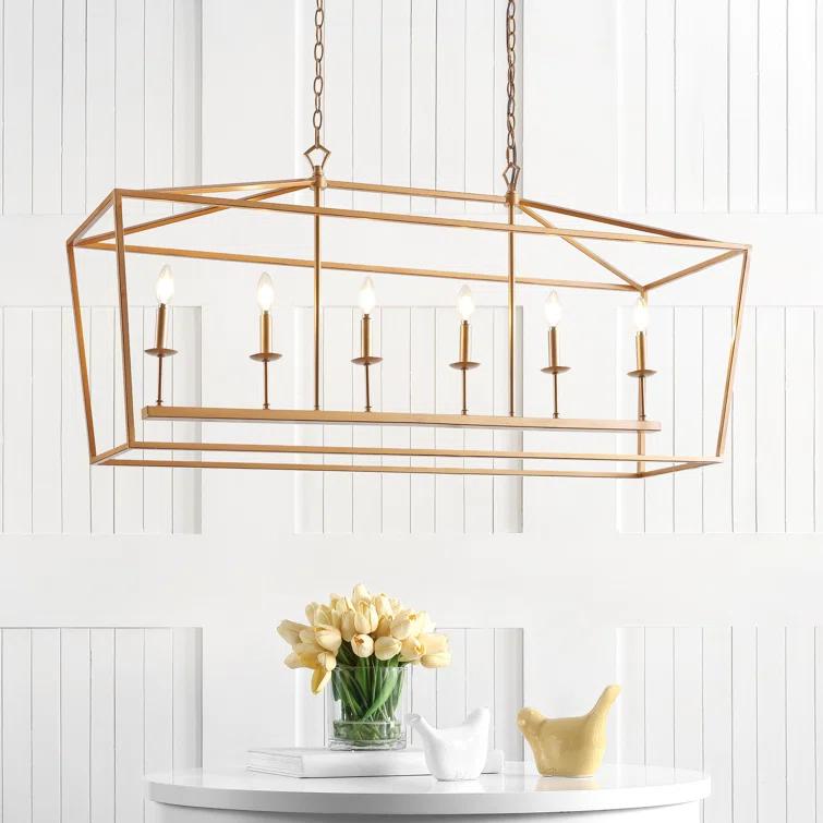 Pagoda 49" Linear 6-Bulb Lantern Metal LED Pendant, Antique Gold