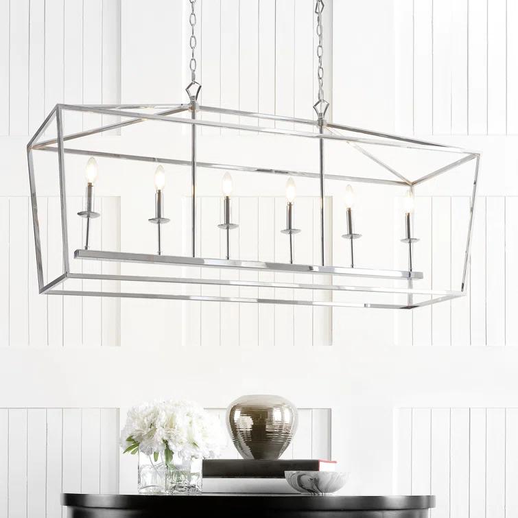 Pagoda 49" Linear 6-Bulb Lantern Metal LED Pendant, Chrome