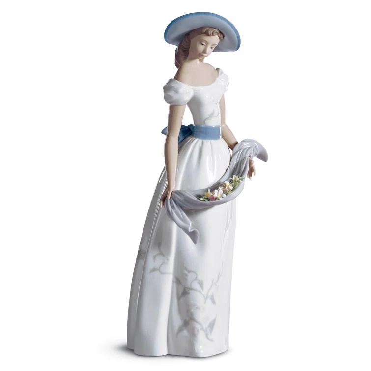Elegant White and Blue Porcelain Woman Figurine