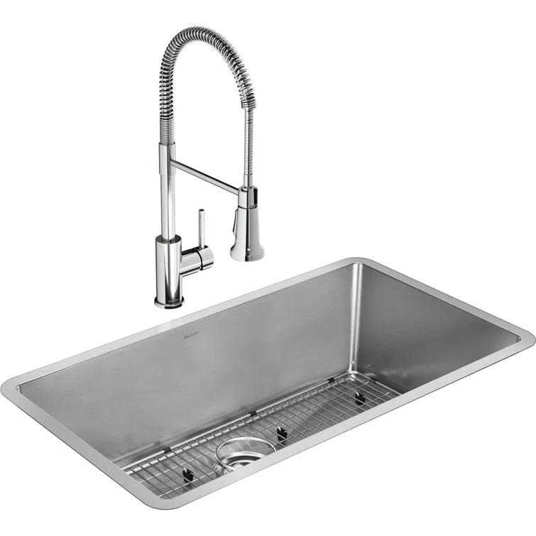 Elkay EFRU311610TFC Crosstown Stainless Steel 33" L x 18" W Undermount Kitchen Sink with Faucet