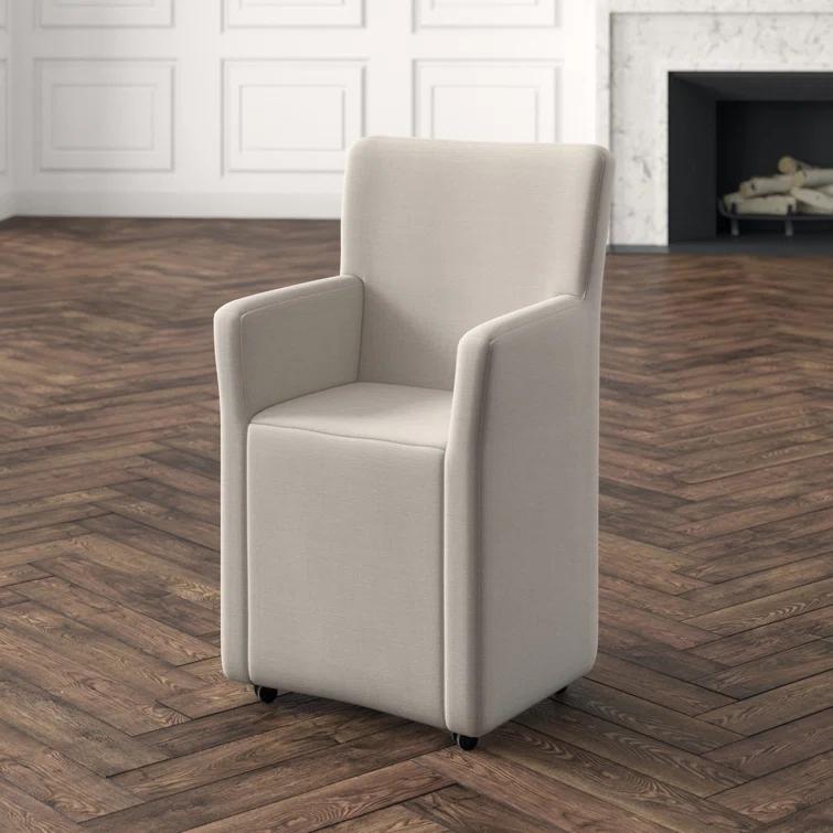 Lily Off-White Linen Upholstered Dining Chair with Casters