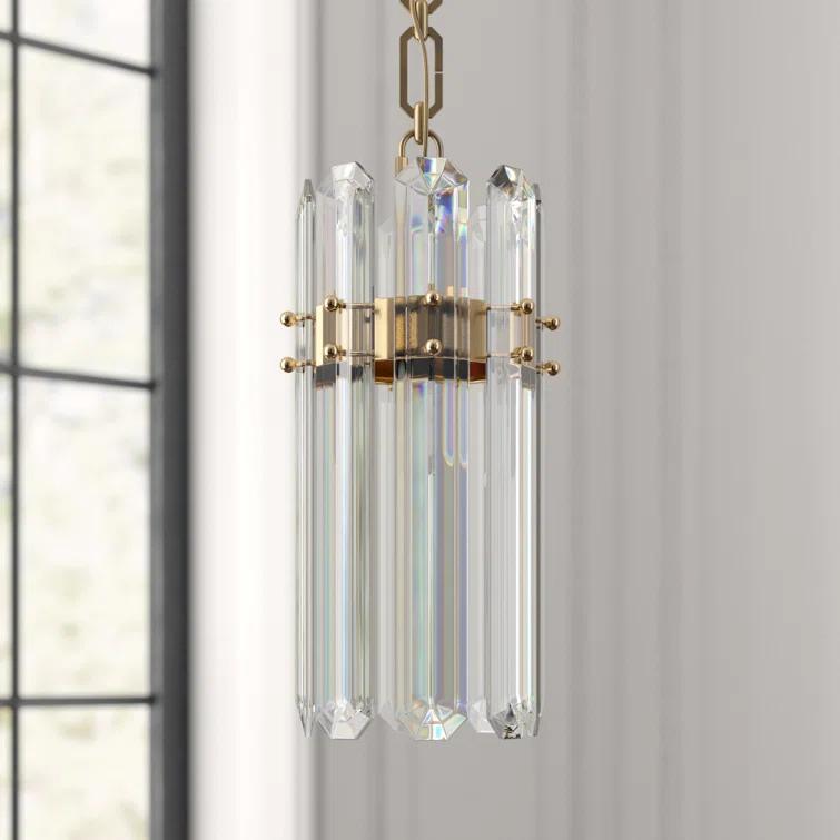 14.25" Crystal Antique Brass Indoor/Outdoor Pendant Light