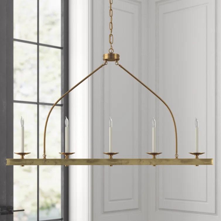 Launceton 5-Light Linear Island Pendant in Antique-Burnished Brass