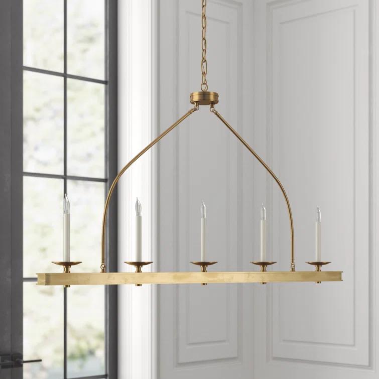 Launceton 5-Light Linear Island Pendant in Antique-Burnished Brass