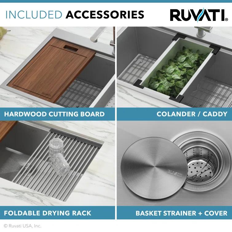 Ruvati 36-inch Apron-front Workstation Farmhouse Kitchen Sink 16 Gauge Stainless Steel Single Bowl