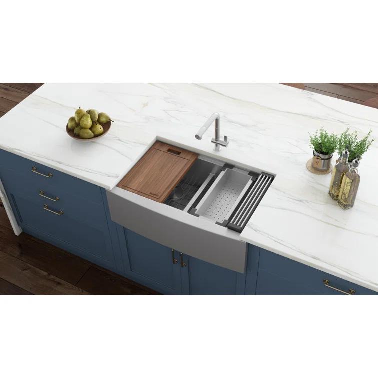 Ruvati RVH9301 Ruvati 36" Apron-front Workstation Low-Divide 50/50 Farmhouse Kitchen Sink Stainless Steel