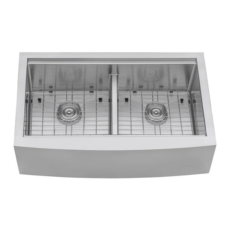 Ruvati RVH9301 Ruvati 36" Apron-front Workstation Low-Divide 50/50 Farmhouse Kitchen Sink Stainless Steel